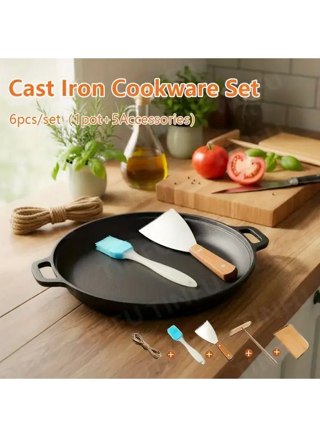 Black 6 Piece Cast Iron Frying Pan Set 11 81 Inch Induction Compatible Durable Cookware - Image 1